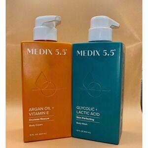 MEDIX 5.5 Glycolic + Lactic Acid Body Wash & Aragon Oil + Vit E 2 Pack 15 fl oz